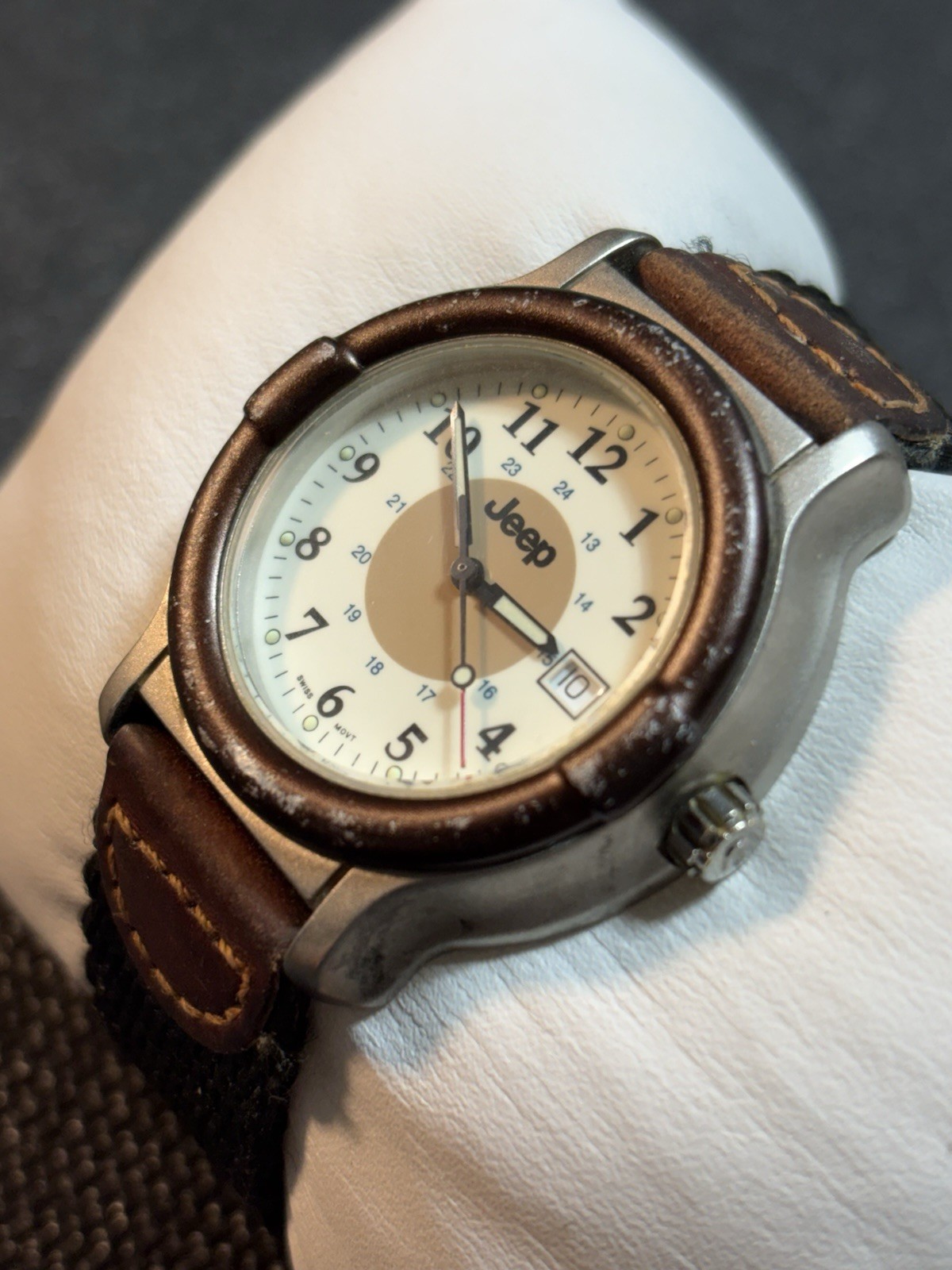 Jeep Watch Swiss ETA Movement 12HR/24HR 38mm Silver Tone,Date,New Battery