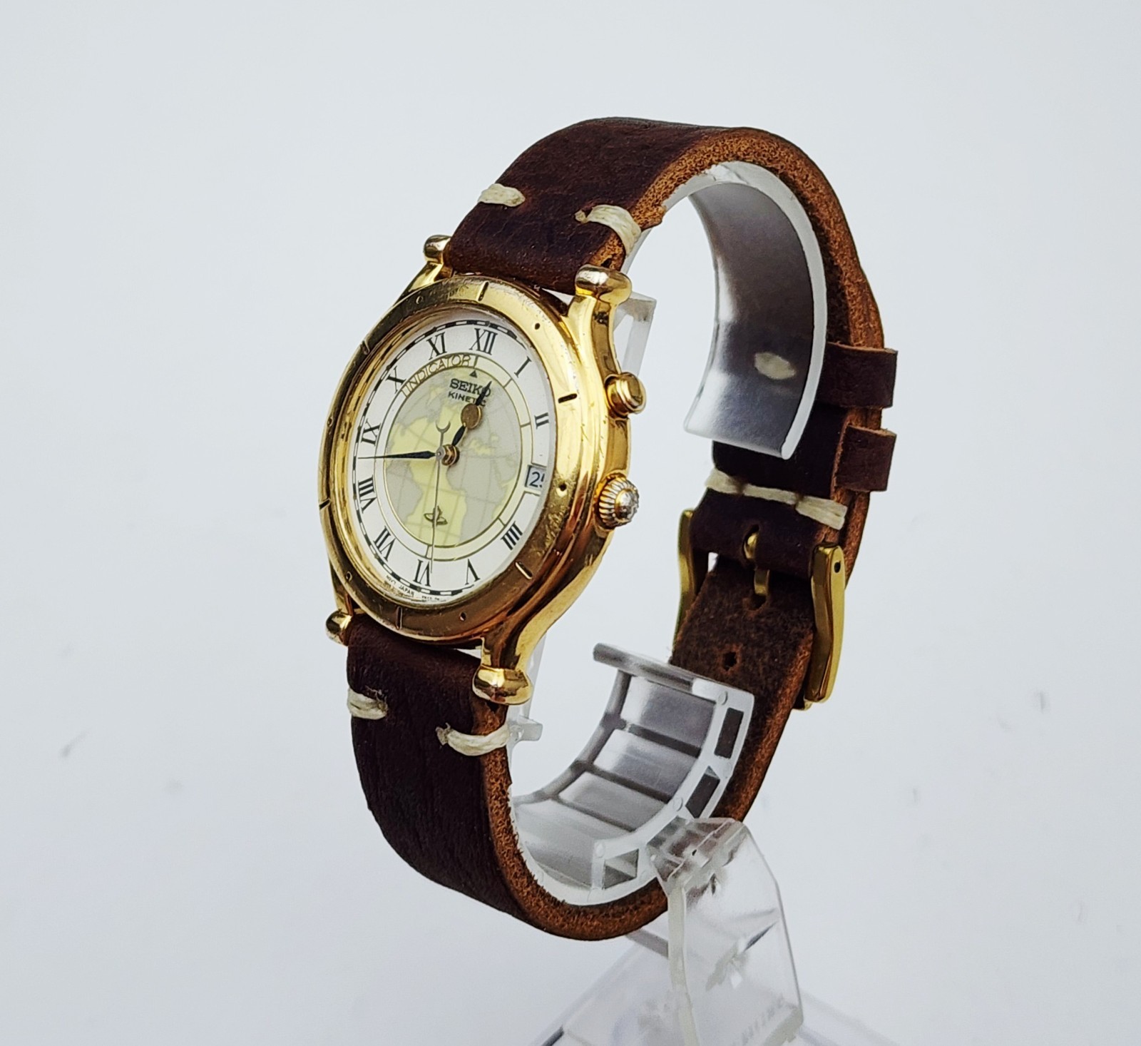 RARE,UNIQUE Men’s KINETIC Watch SEIKO 5M42-0A90. New Capacitor. Luminous Dial