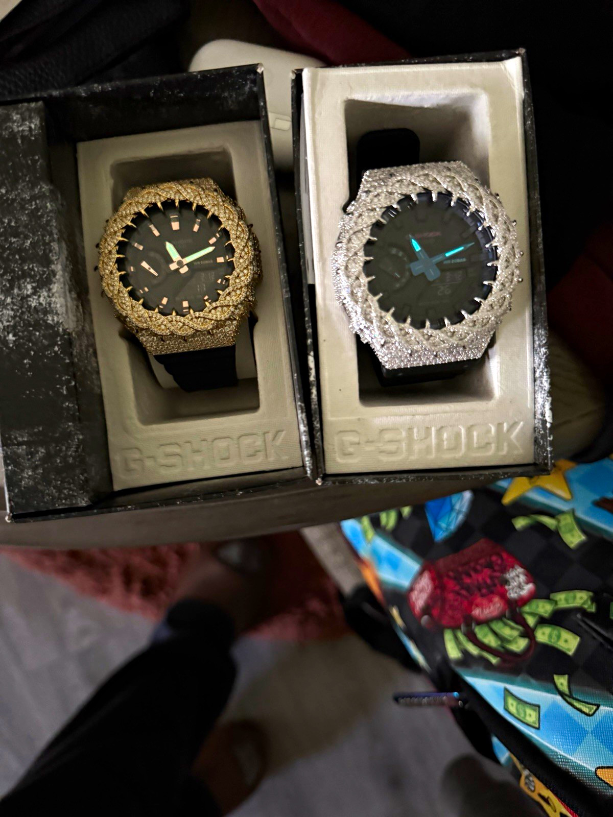 G-SHOCK GA-2100 2-Watch Lot Custom Iced Bezel Gold/Silver Black Resin w/Box 400e
