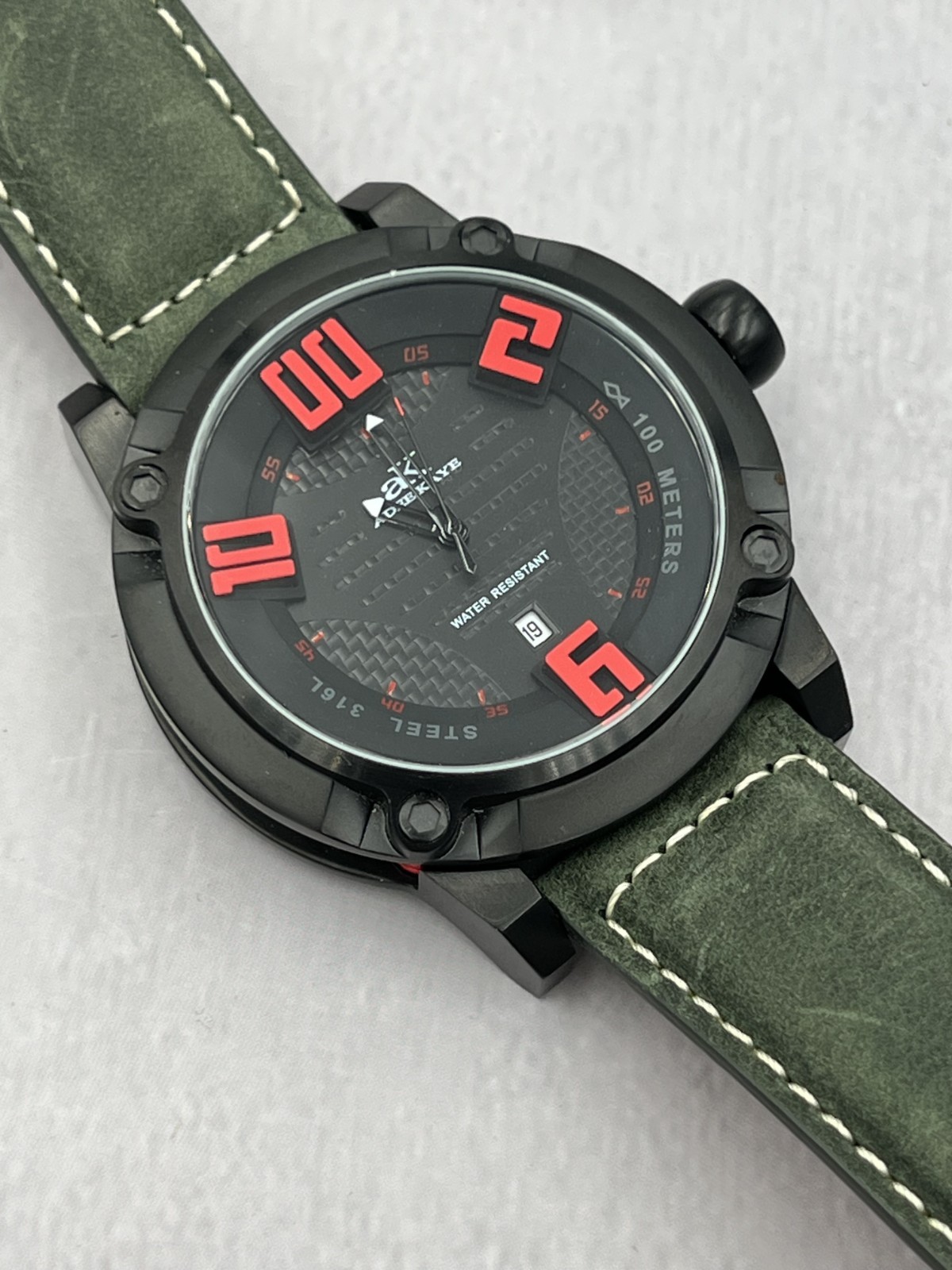 Adee Kaye AK7281 Men’s Leather Band Black Dial Water Resist Watch