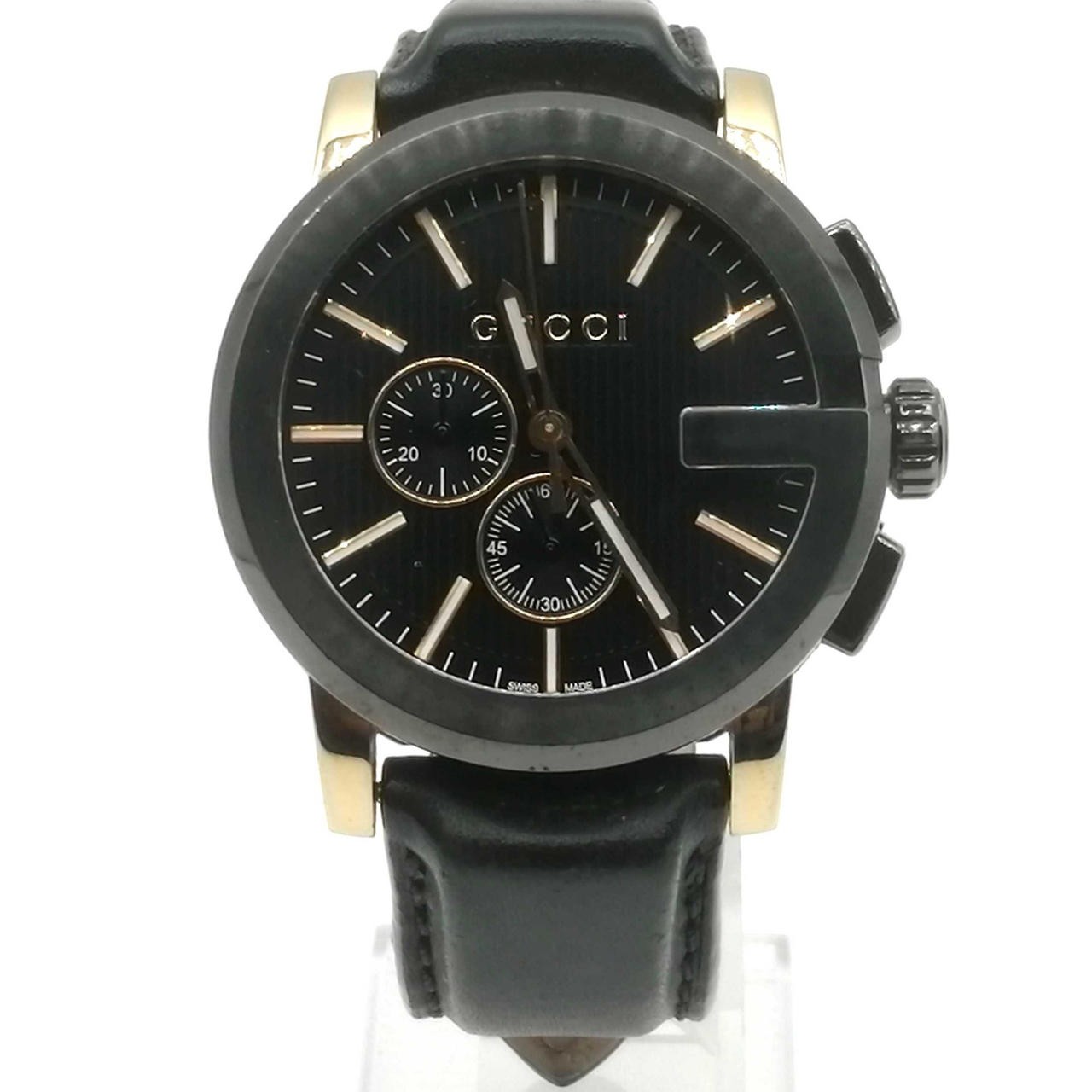 GUCCI YA101203 G-Chrono Large Watch Men’s Model 101.2 Black Analog 5 bar Used