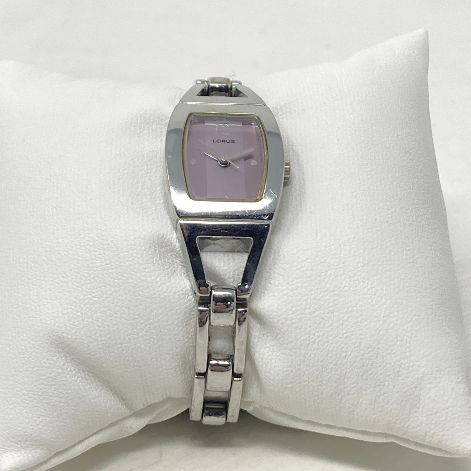 Lorus Womens Watch 19mm Silver Tone Purple Striped Dial New Battery SMALL 5.75″