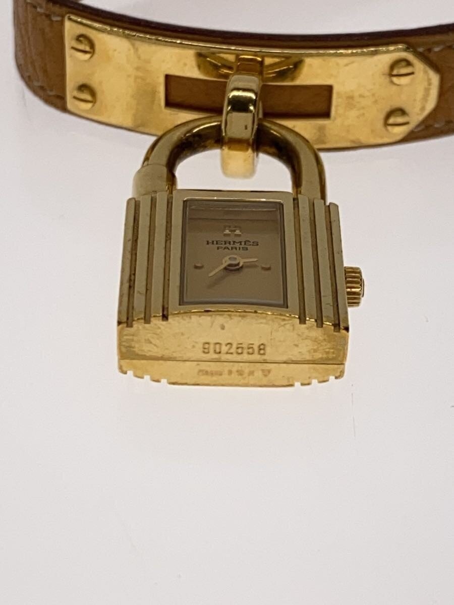HERMES Watch Quartz Kelly Non-Waterproof Leather Gold Brown Leather Band Women’s