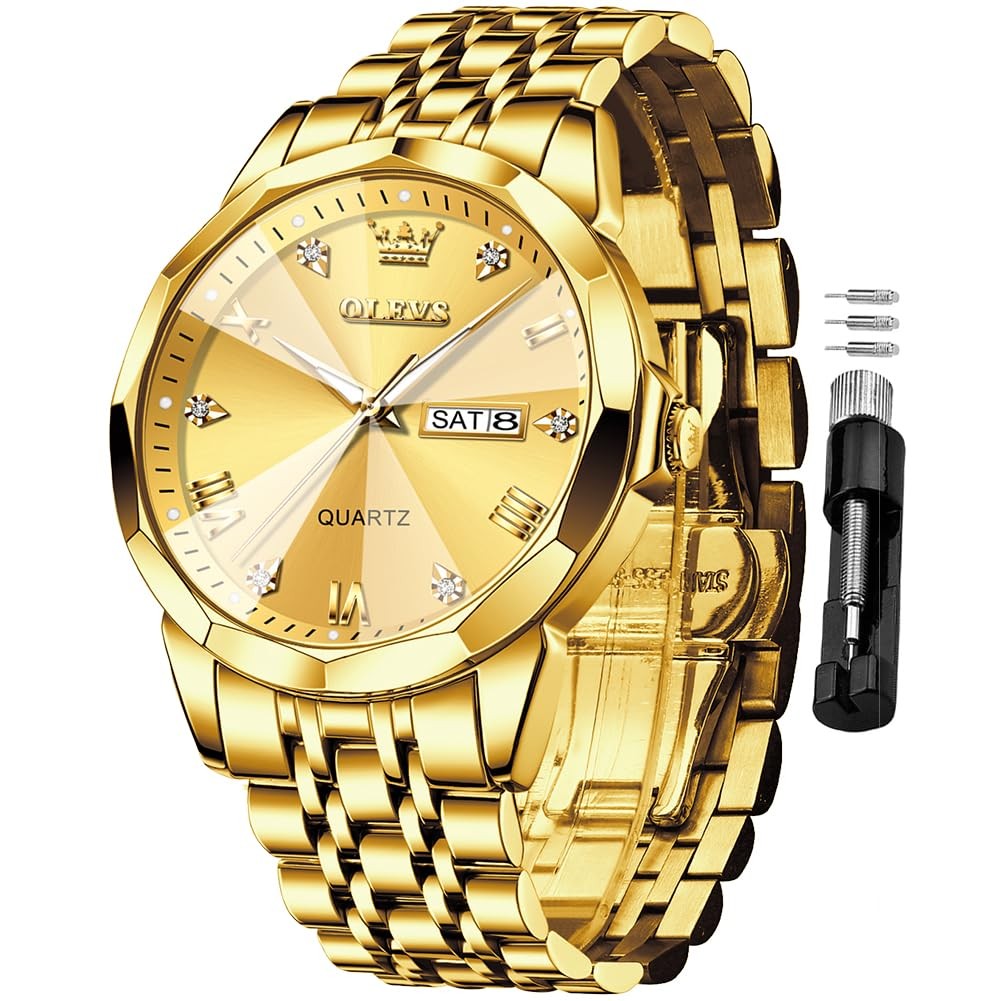 NEW Luxury Reloj De Cuarzo Impermeable Acero Inoxidable Para Hombre Ion De Oro