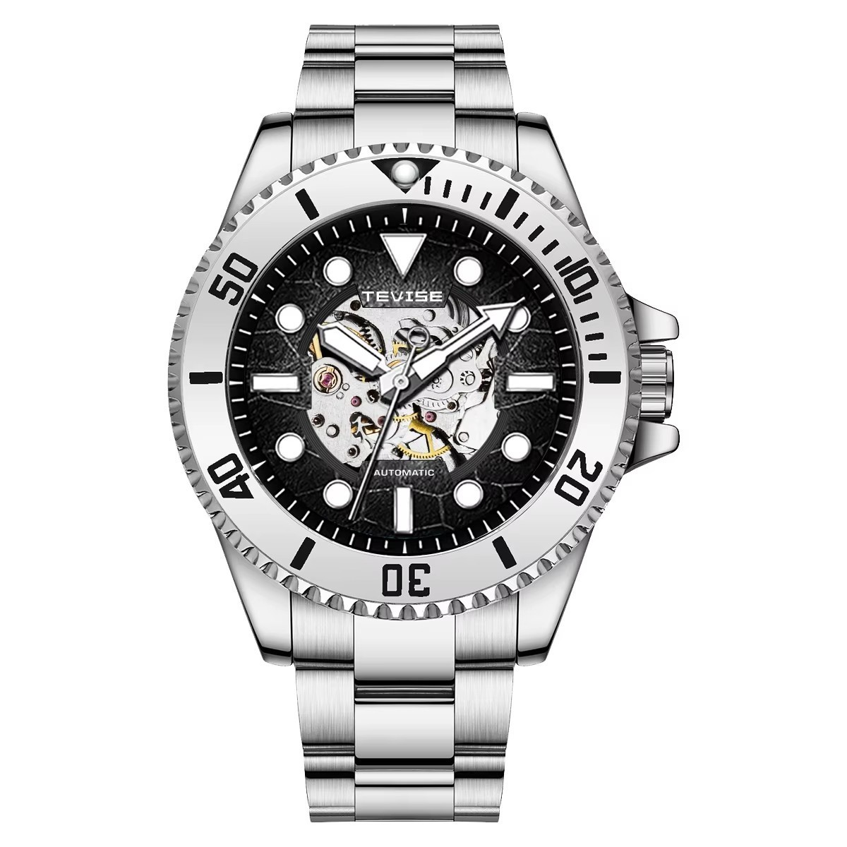 44MM TEVISE Men’s Automatic Watch Luxury 30M Waterproof Diver Stainless Gift NEW