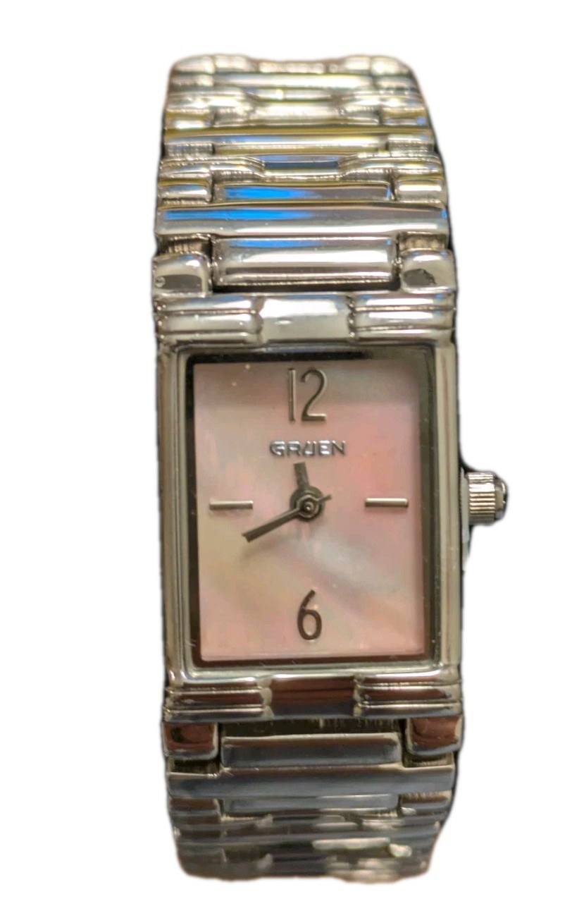 Gruen GR0047 Guildite Pink MOP Square Dial Watch Works New Battery Clean!