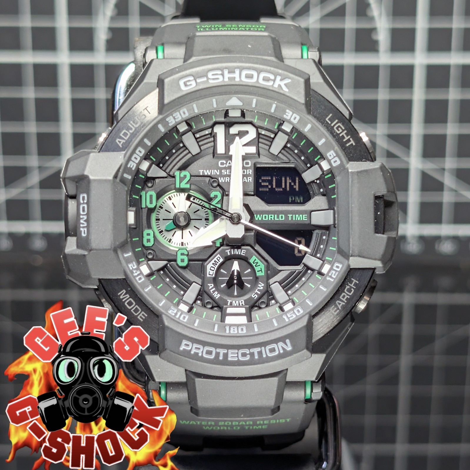 Casio G-Shock GRAVITYMASTER GA-1100 Black Green Grey Analog-Digital GA-1100-1A3