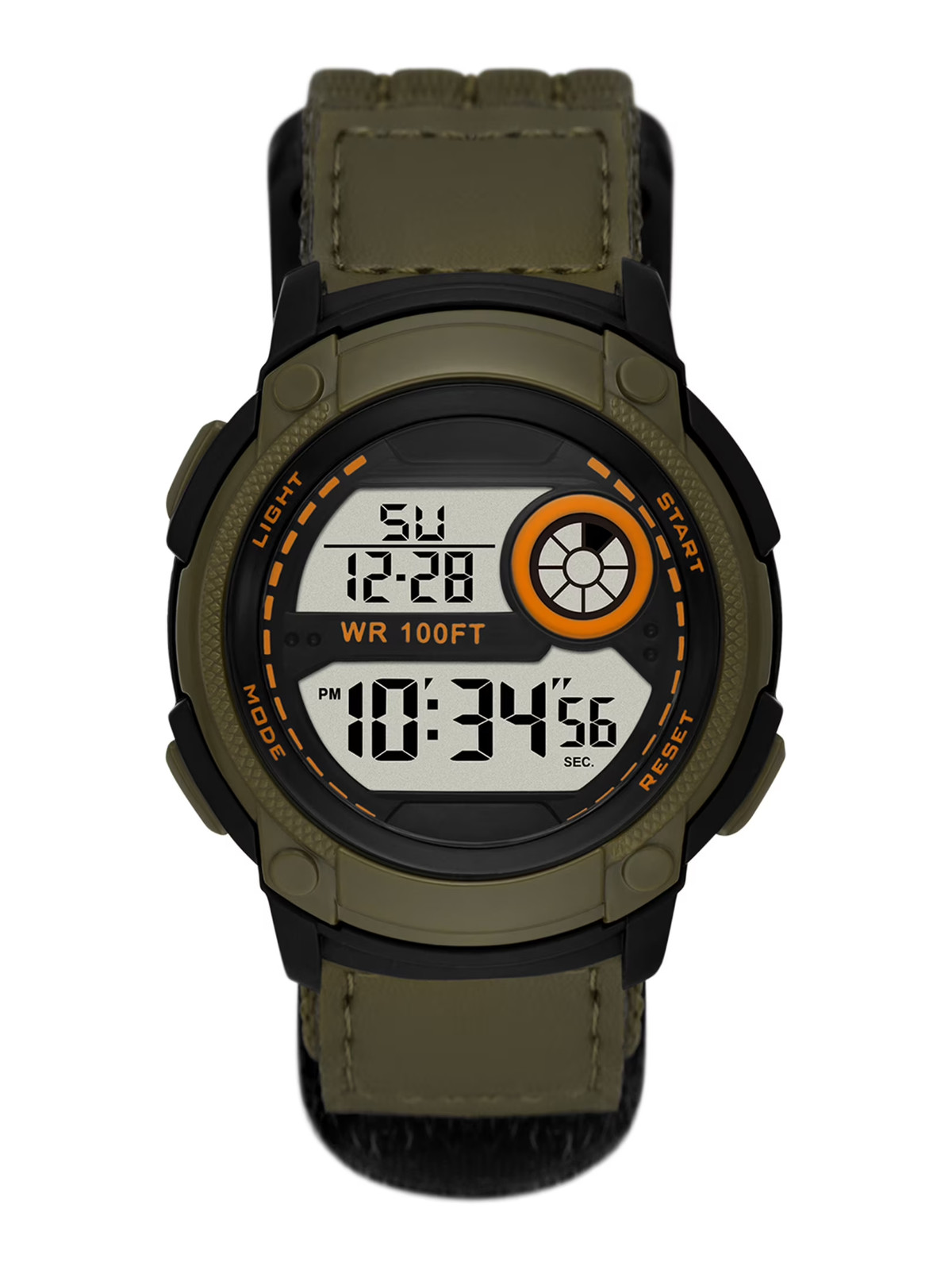Men’s Digital Watch Black Round Case Green Bezel Fast-Fit Strap FMDOGE055