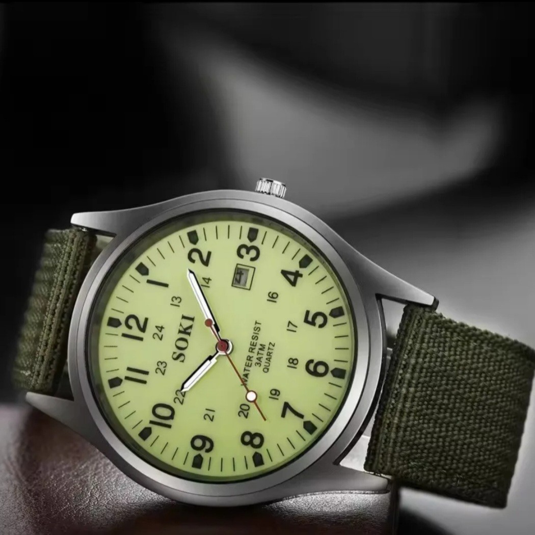 Luminous Military Army 24 Hours Dial Nylon Strap USA Date Quartz Watch