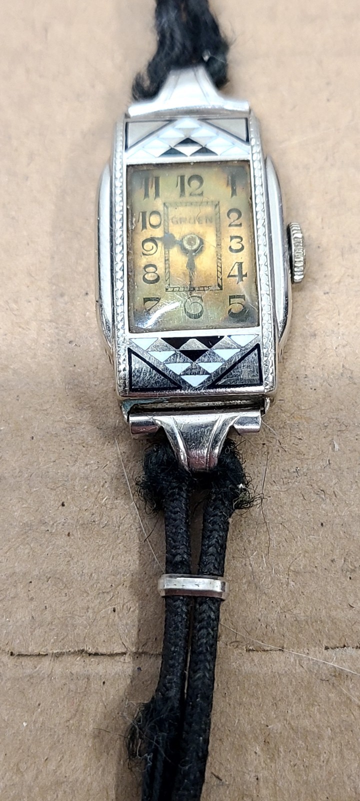 Vintage 1929 Gruen Cartouche Art Deco 14K White Gold Filled Metal Women’s Watch
