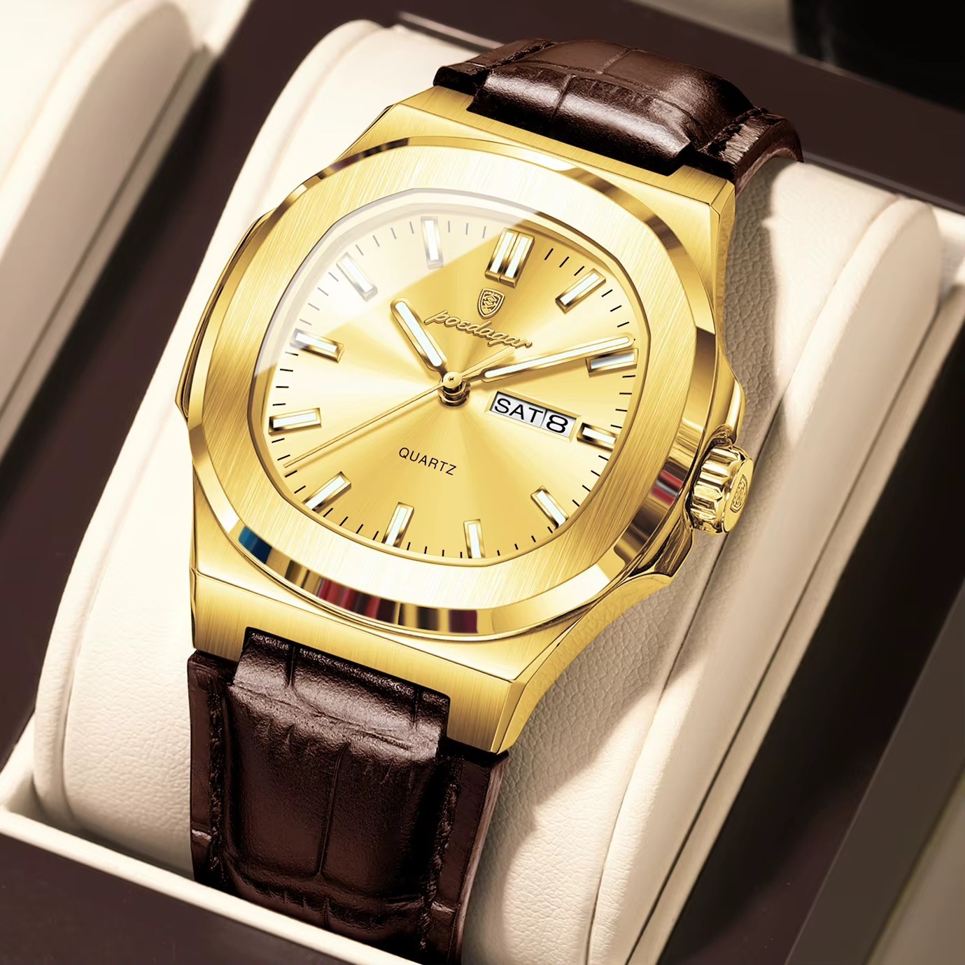 42MM POEDAGAR Men’s Luxury Quartz Watch Leather 30M Waterproof Luminous Gift NEW