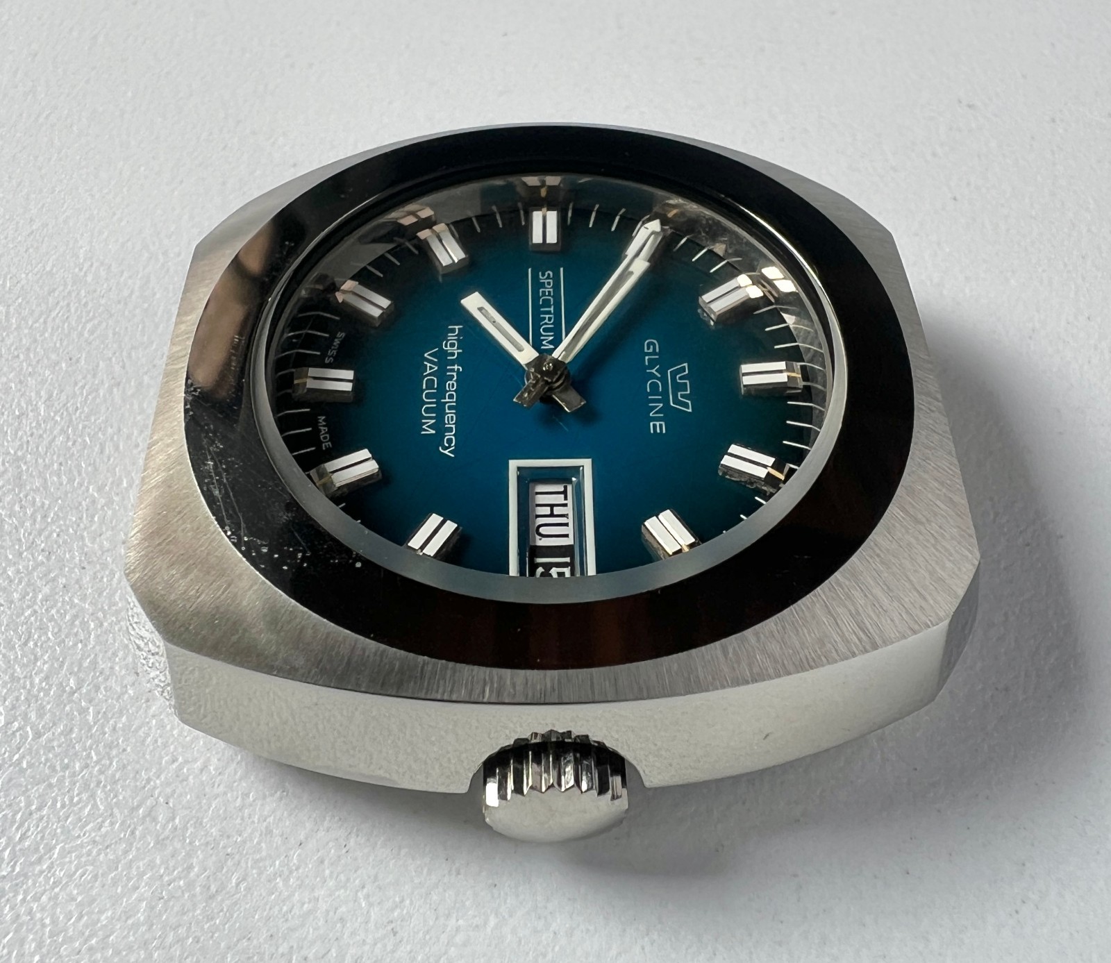 Glycine High Frecuency Automatic Watch Vintage Men Spectrum Vacuum NOS Blue Dial