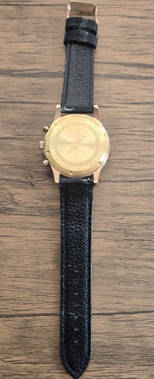 Vescari The Chestor Rosegold Black Dial 40 mm Chronograph Black Leather & Fabric