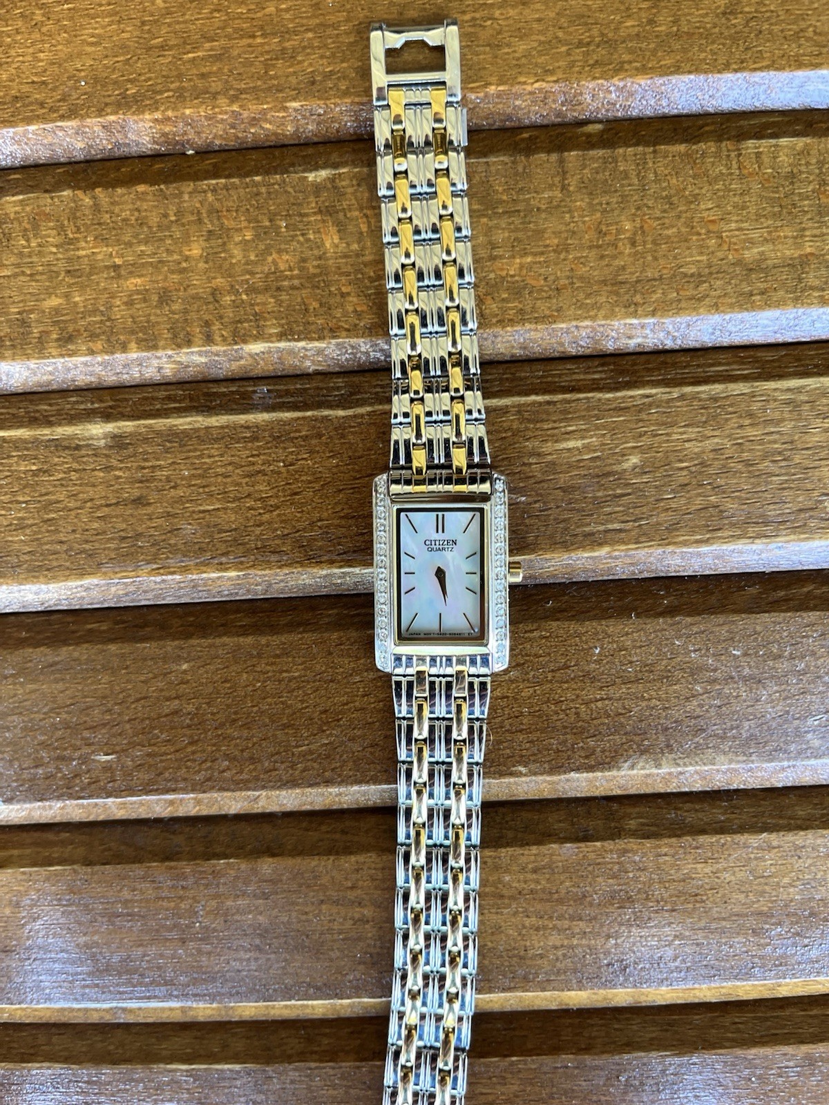 Citizen Quartz Women’s Rectangular Two-Tone Metal EK1124-54D Swarovski crystals