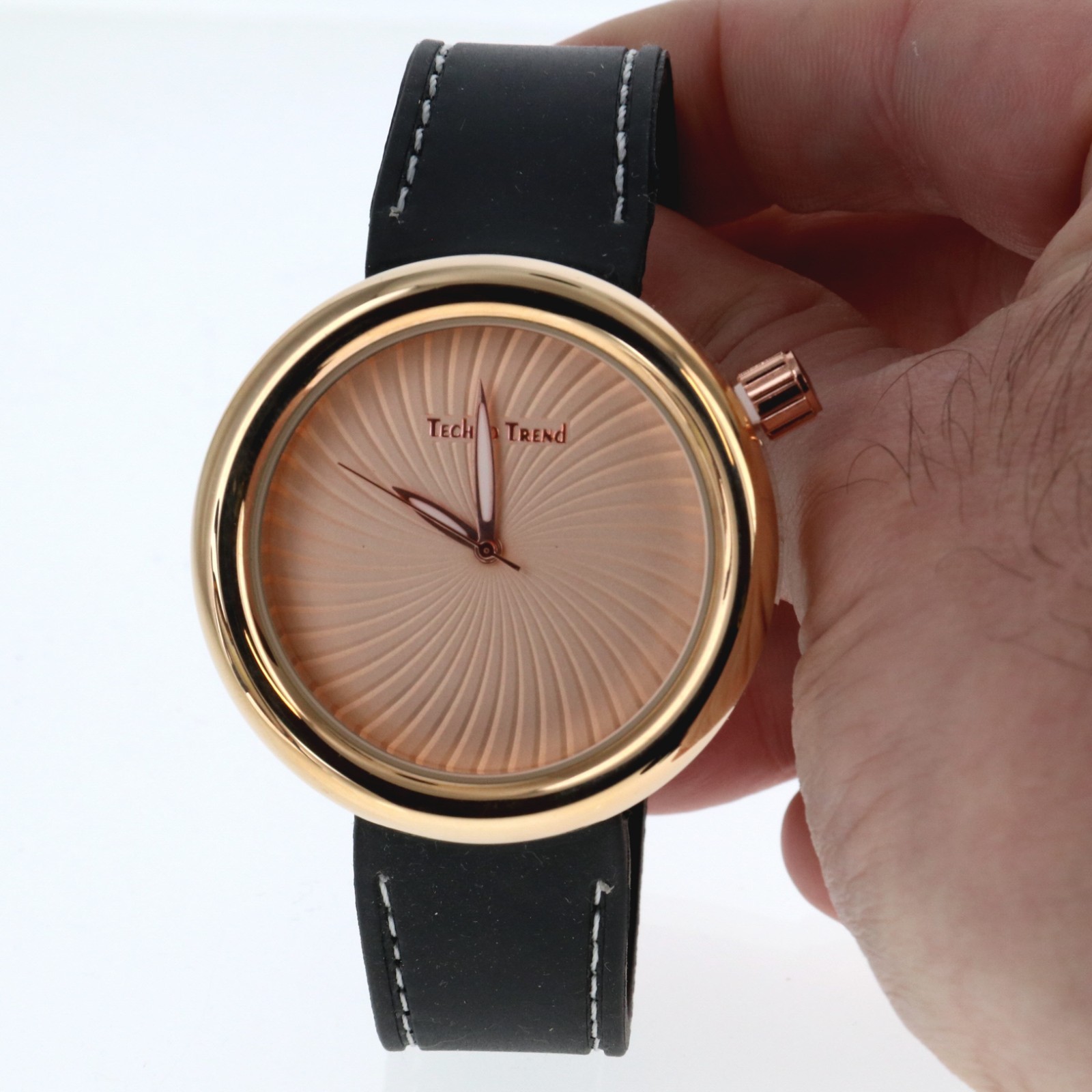 Men’s Rose Gold Finish Techno Trend Fashion Black Silicone Band Dressy Watch