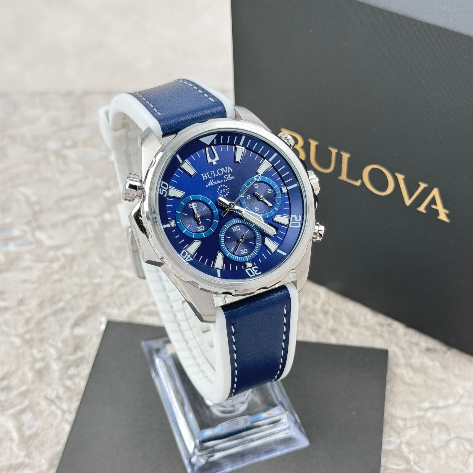 Bulova Men’s Marine Star 43MM Blue Dial Quartz Chronograph Watch 96B287