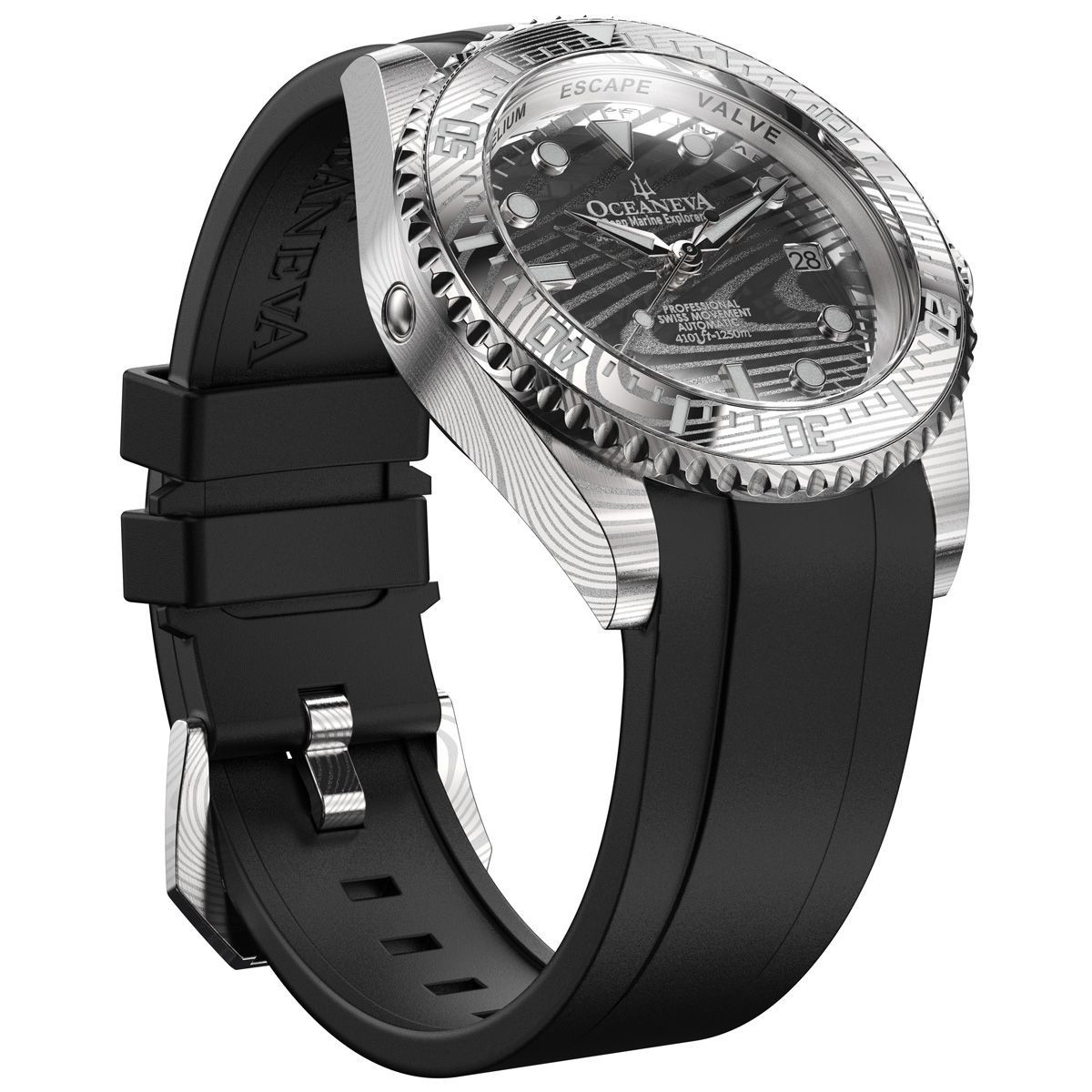 Oceaneva Deep Marine Explorer II 1250m Damascus Steel Dial Watch Rubber