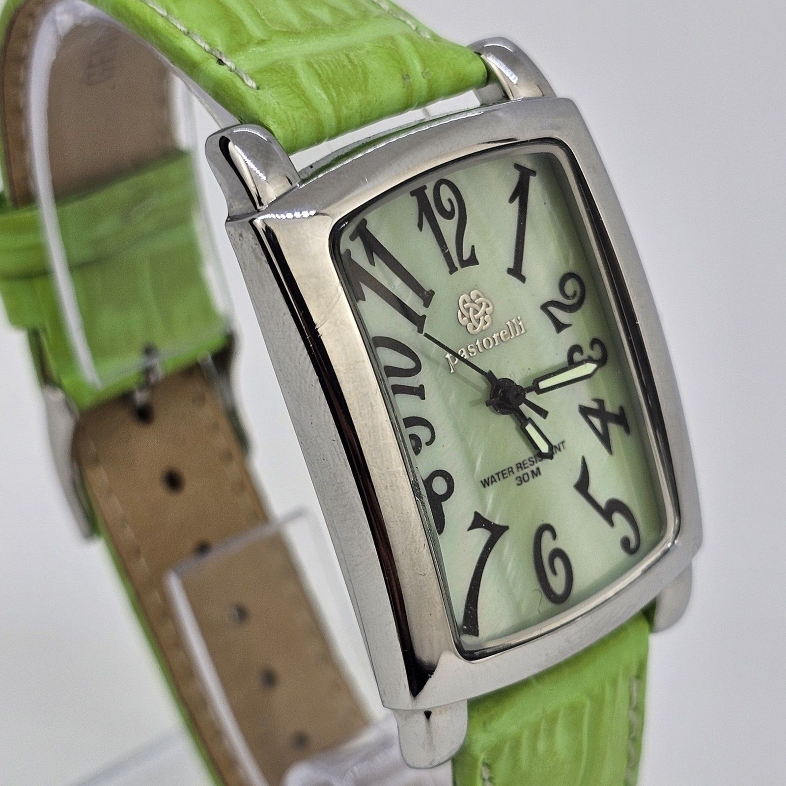 Pastorelli Women’s Watch 28MM Gray Dial Green Leather Band Straps New Battery