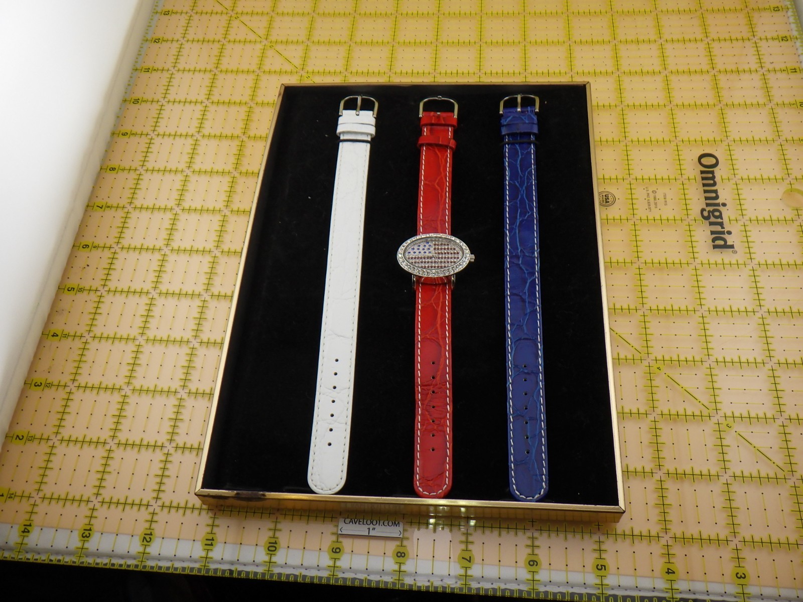 Susan Lucci American Flag Watch Set 3 Interchangeable Leather Straps Red White B