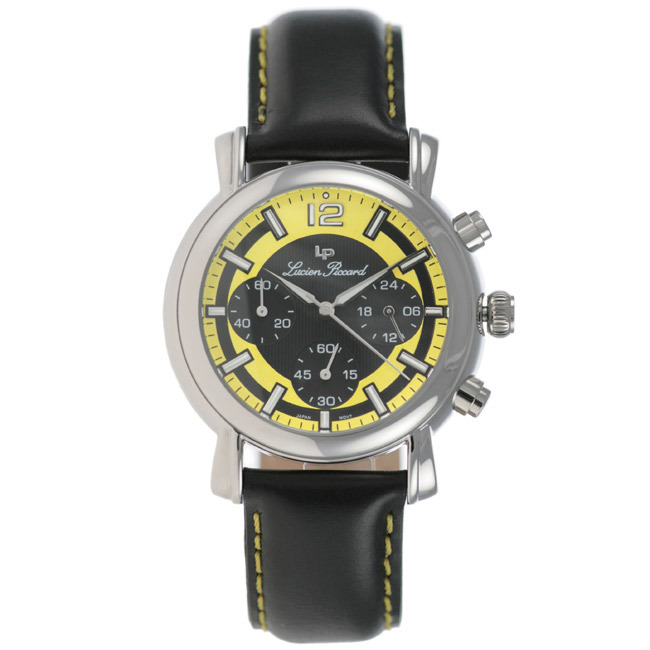 LUCIEN PICCARD MENS YELLOW CHRONOGRAPH VD54B QUARTZ WATCH NEW 26952YL LEATHER