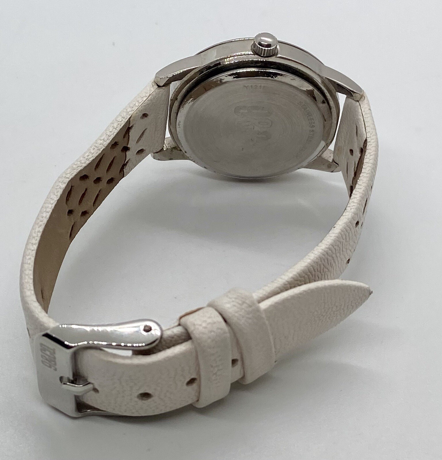 9&CO. Ladies Watch New Battery Installed White Dial Ivory Leather Silver Case