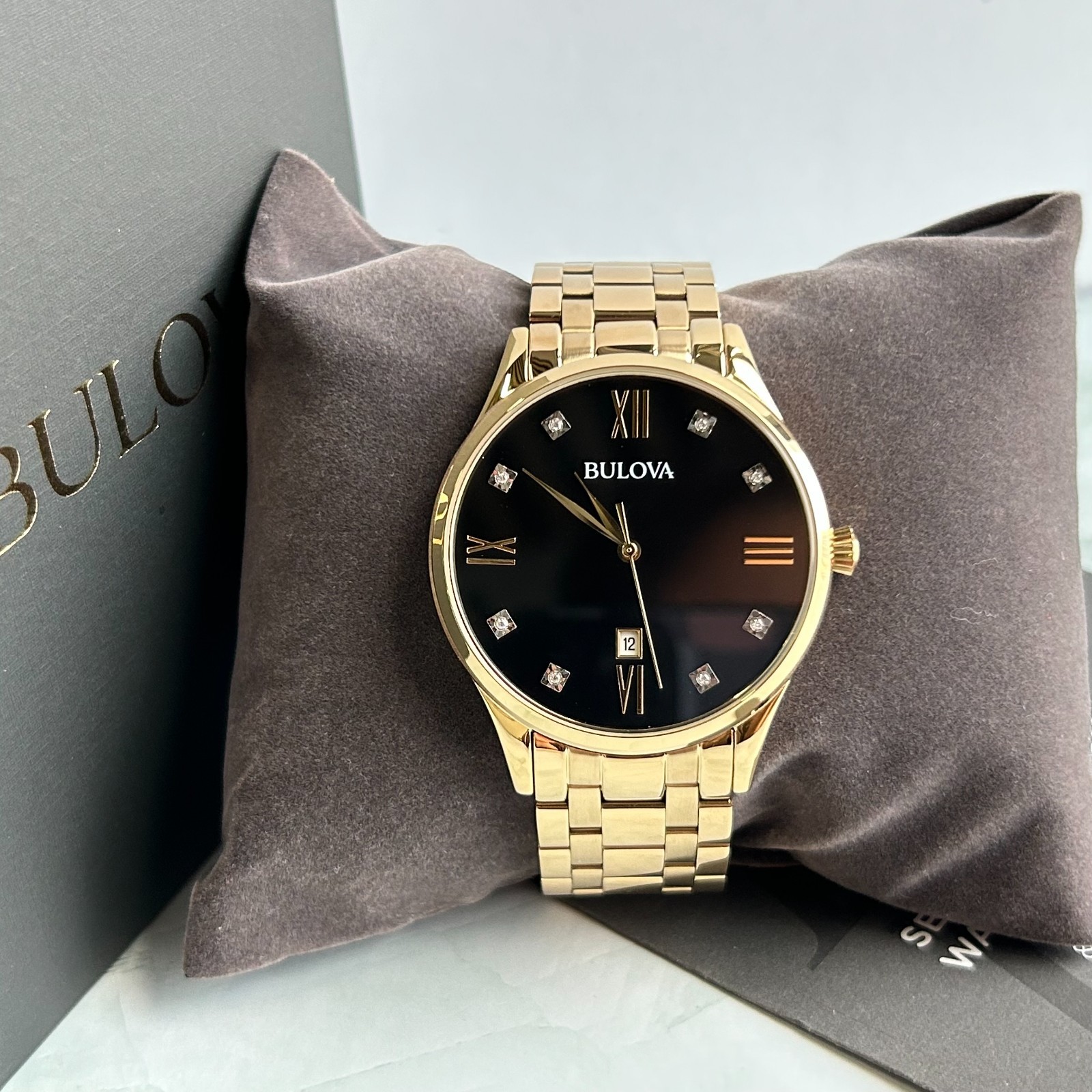 Bulova Classic 97D108 Black Dial Gold-Tone Strap Men’s Quartz Watch New 40mm