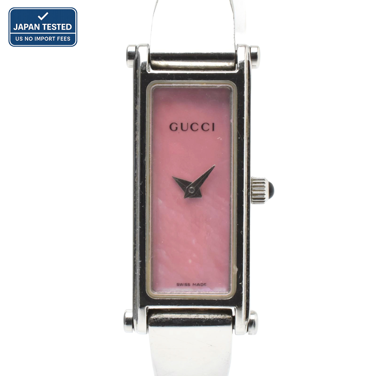 GUCCI 1500L Quartz Women’s Rectangular Bangle Wristwatch Pink Dial Steel 12mm