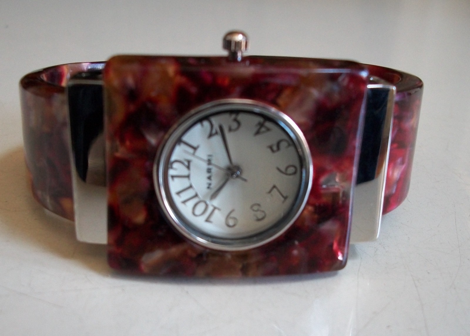 NUMBER DIAL SILVER FINISH MULTICOLOR WOMEN’S BANGLE CUFF FASHION CASUAL WATCH