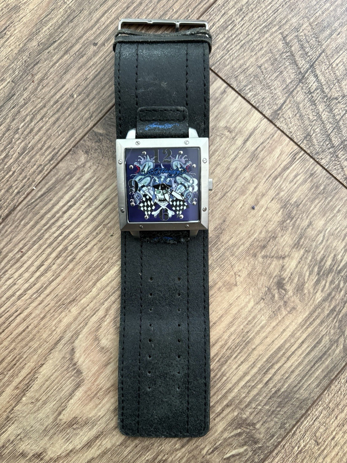 Ed Hardy 45mm Skull Racing Steel Mens Quartz Watch