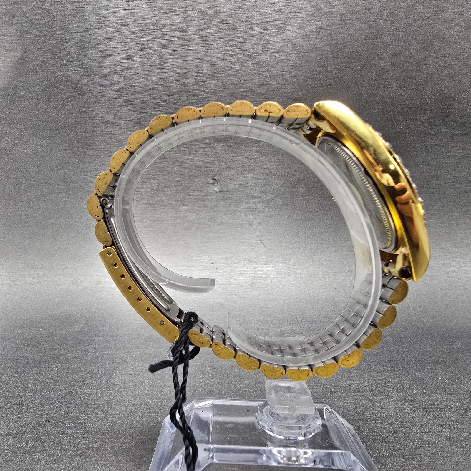 Lucien Piccard Dufonte Watch Men 36mm Gold Dial Gold Tone Date Diamond Bezel