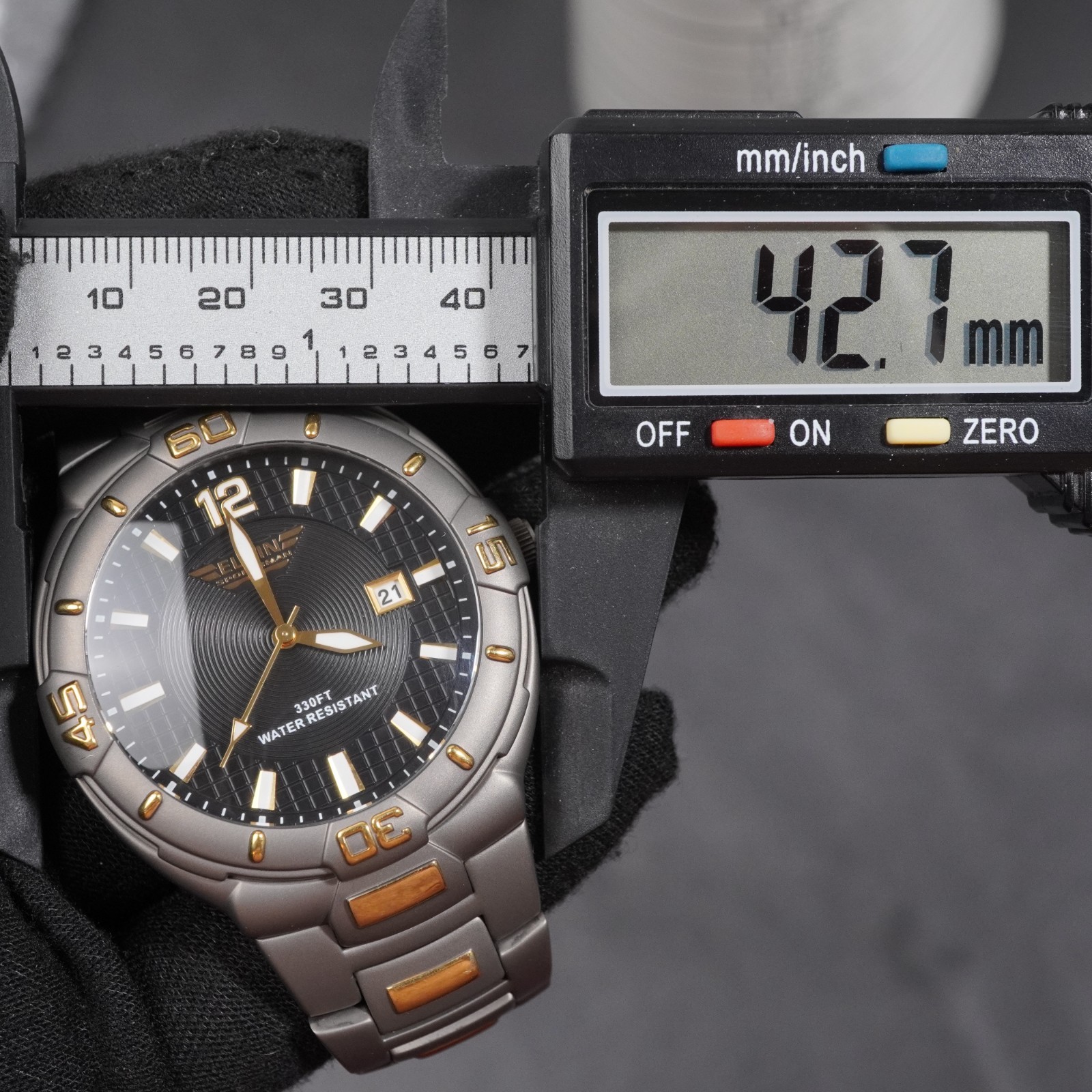 elgin sportsman dive watch full titanium RARE 100M 43mm lumed hands + indices