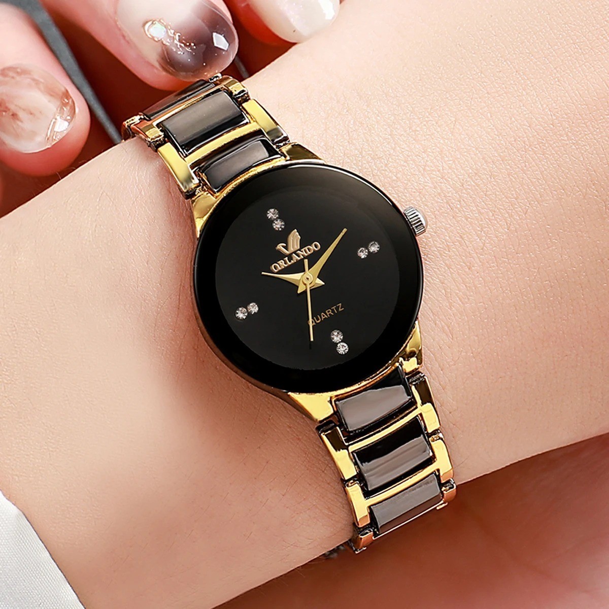 1 Pc Women’s Black Steel Band Quartz Watch Fashion Dress Analog Wristwatch