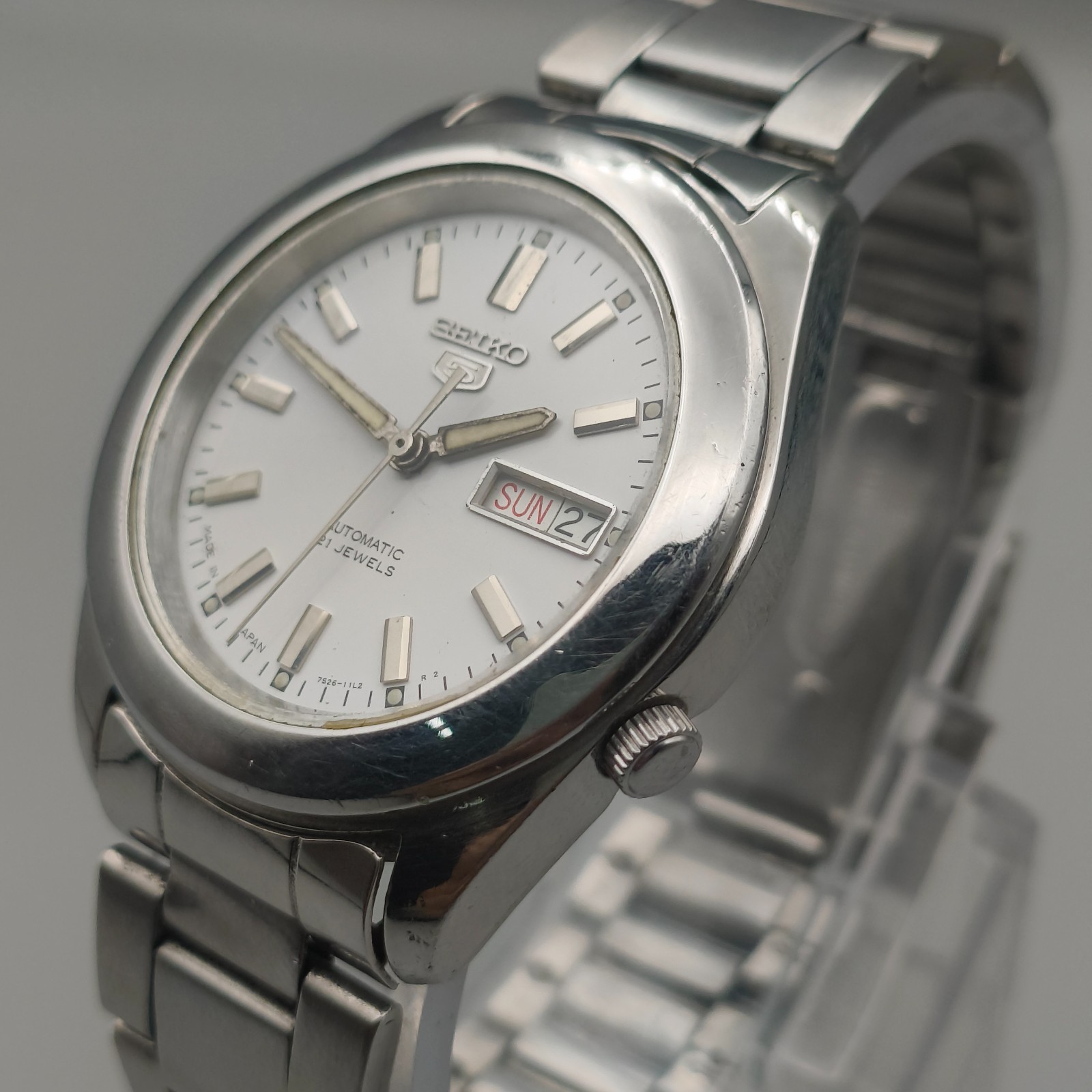 Vintage Seiko 5 Automatic 7s26 21 Jewels White Men’s Watch Japan