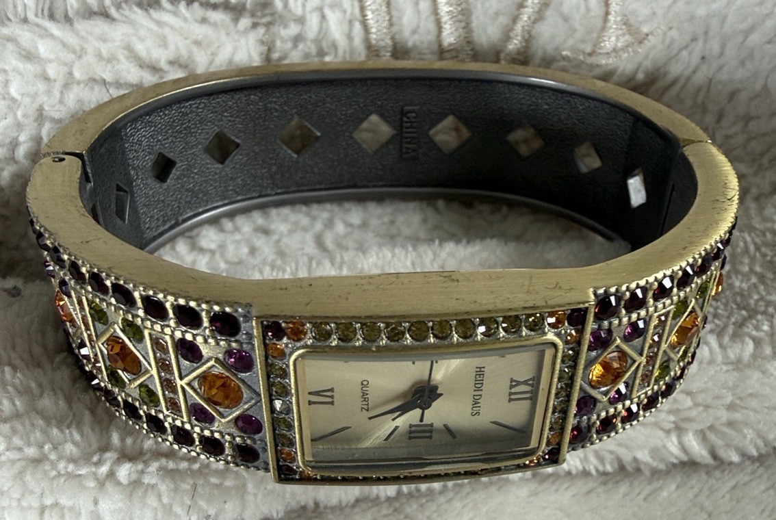 Heidi Daus Double Trouble Cuff Wrist Watch Purple Gold 7 1/2