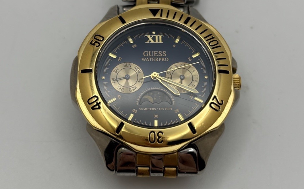 Guess Water Pro 50 Meters Blue Face Watch Gold/Silver Japan – Needs Battery