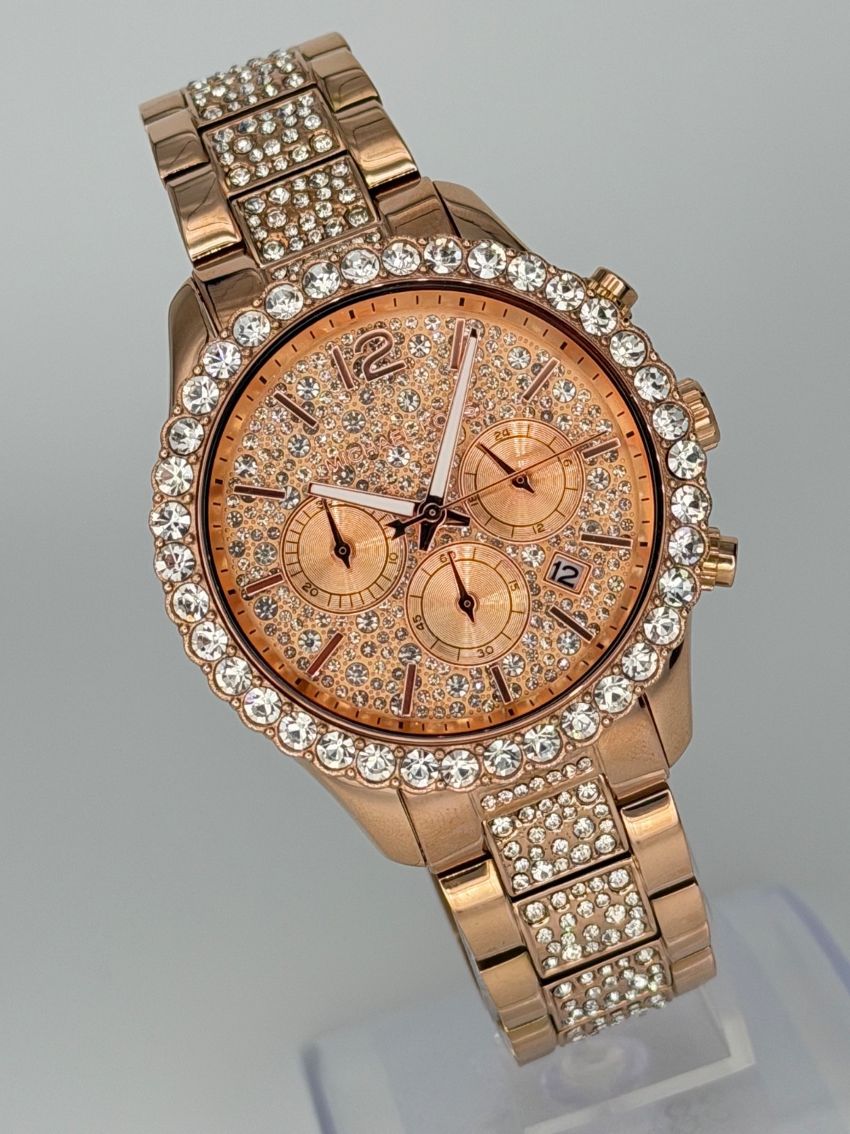 MICHAEL KORS Layton MK7285 Chronograph Rose Gold Glitz Crystal 42mm Wristwatch