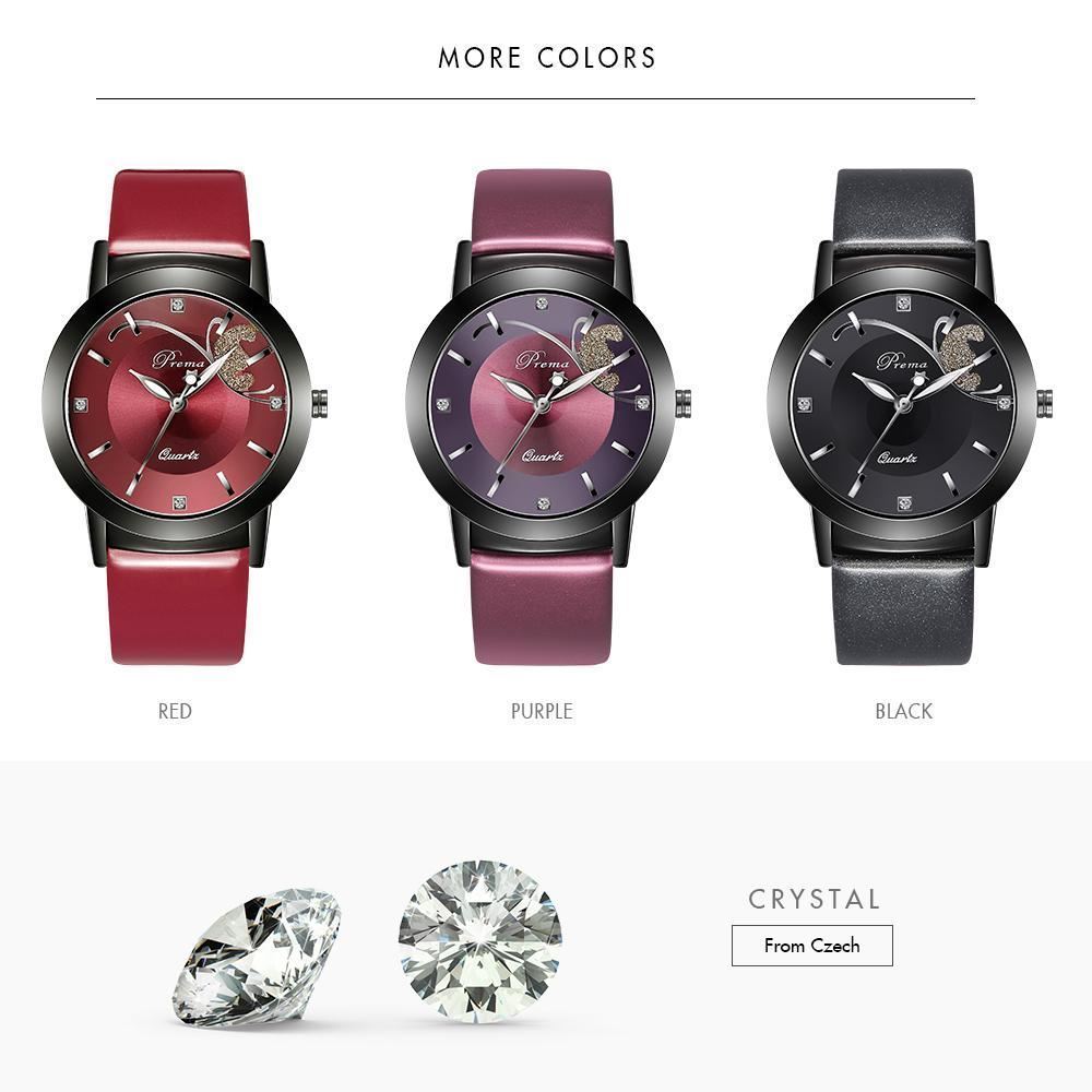 PREMA Women Fashion Business Sport Leather Quartz Watch * BLACK