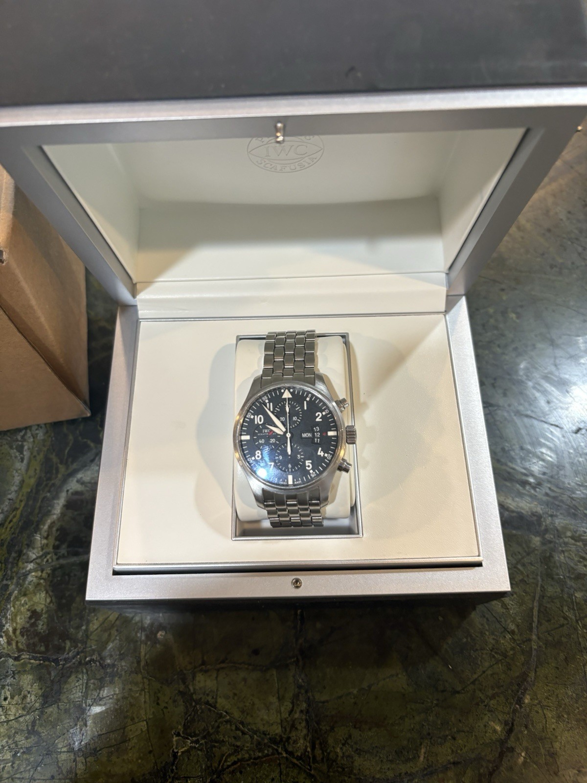 IWC Pilot Chronograph 43mm IW377704 IW377701 Black Dial Day Date Box Papers