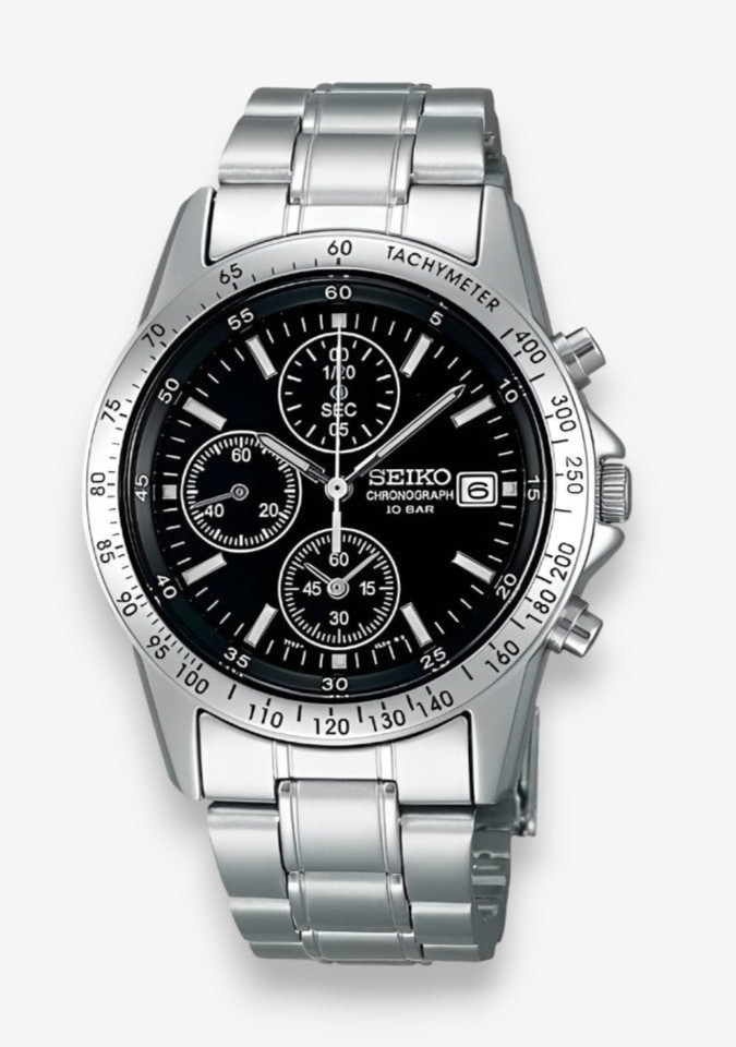 SEIKO Spirit Men’s Watch SBTQ041 / SND367PC Chronograph Quartz Silver Black