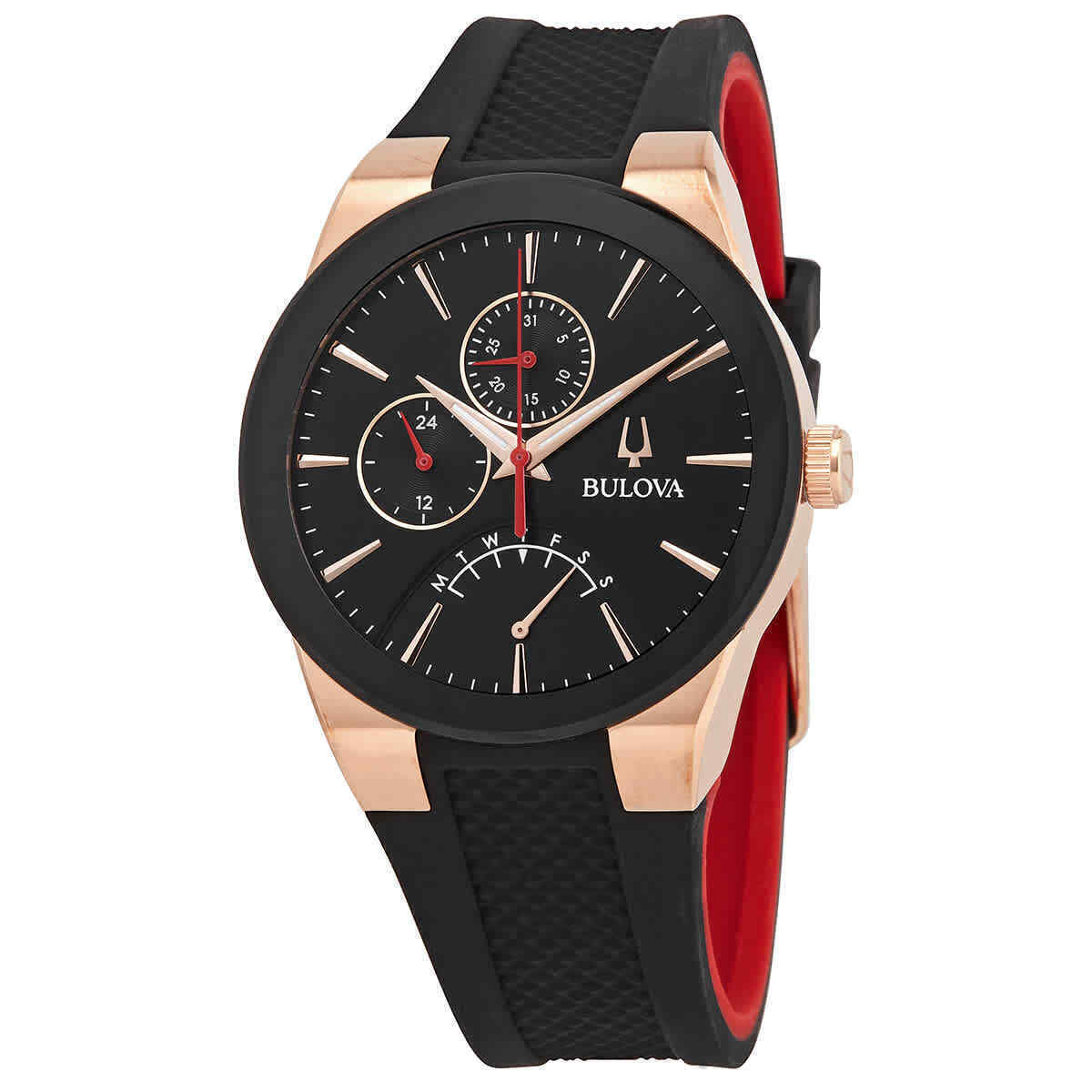Bulova Futuro 41mm Rose Gold Case with Black Silicone Strap Men’s Wristwatch