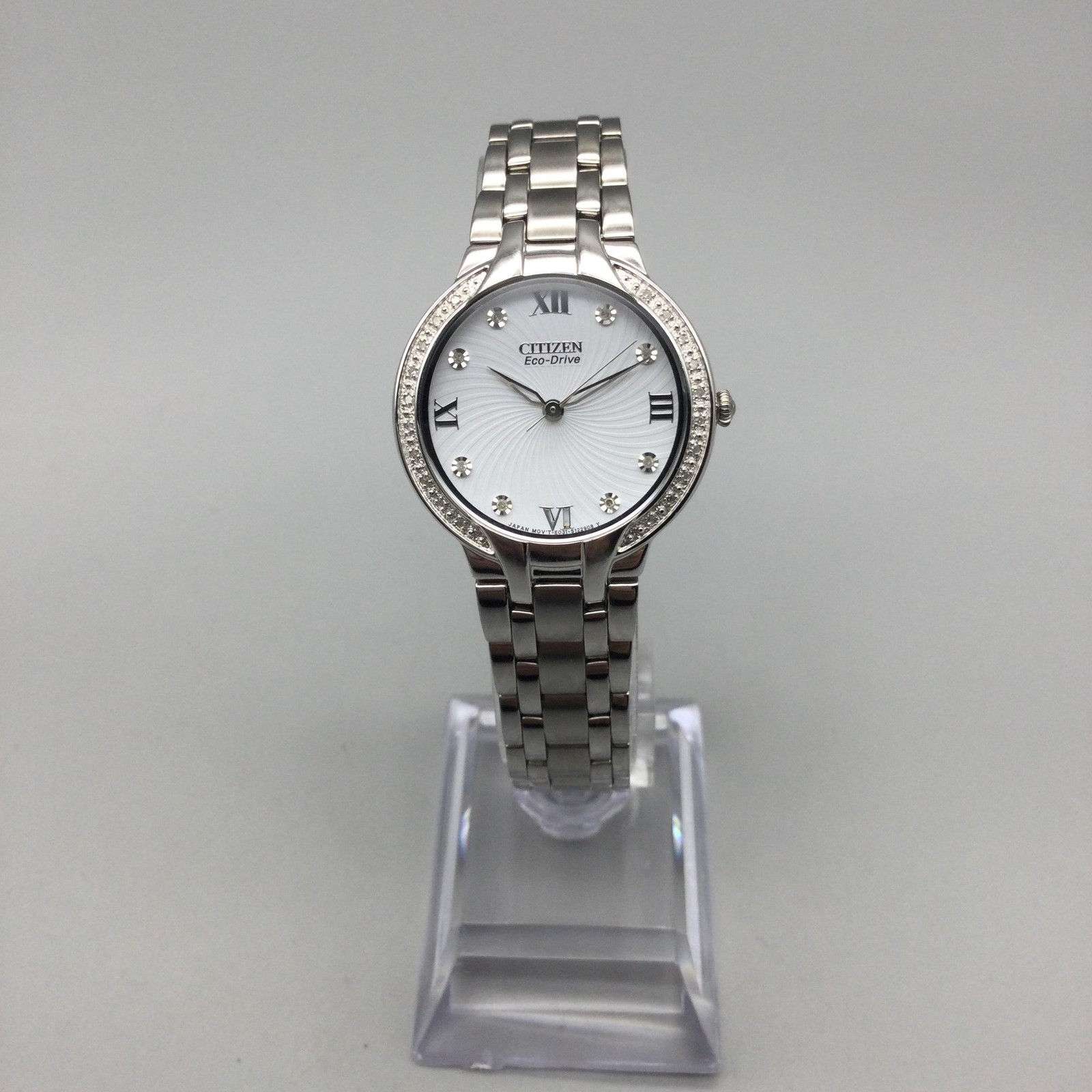 Citizen Eco-Drive Womens Watch 29mm White Dial Diamond Bezel Stainless 7.25″
