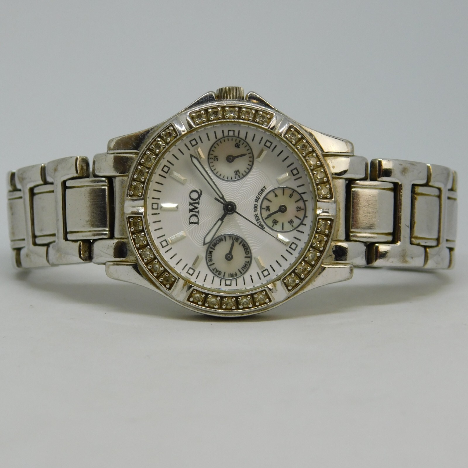 DMQ CZ DQ/1067 Silver Tone Quartz Analog Women’s Watch Sz. 6 1/4″ New Battery