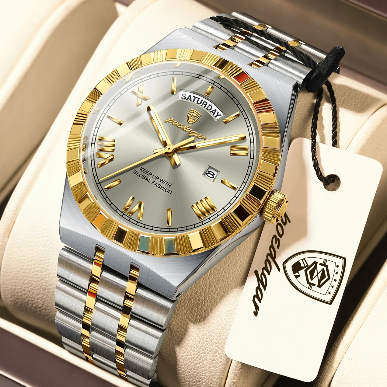 Men’s Luxury Quartz Watch Stainless Steel Waterproof Luminous Date Week Watch