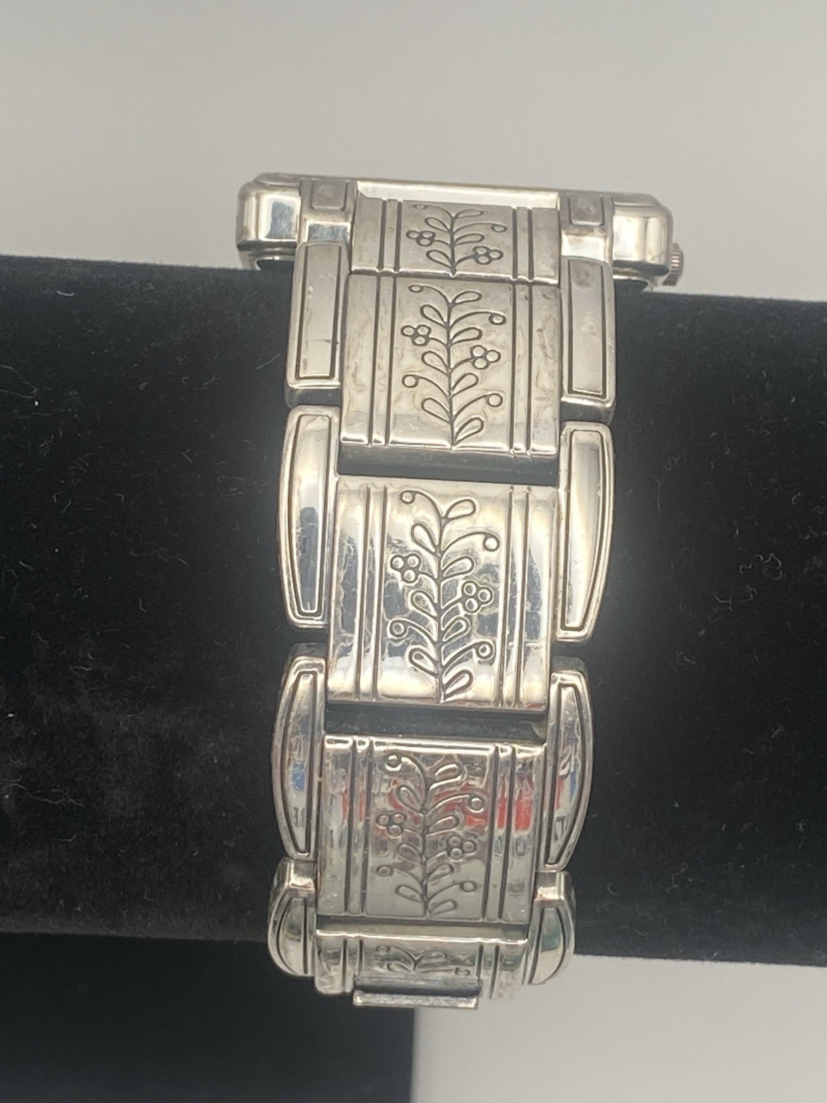 Brighton Dresden Watch Silver Plated Square Face Floral Etch. -Works New Battery