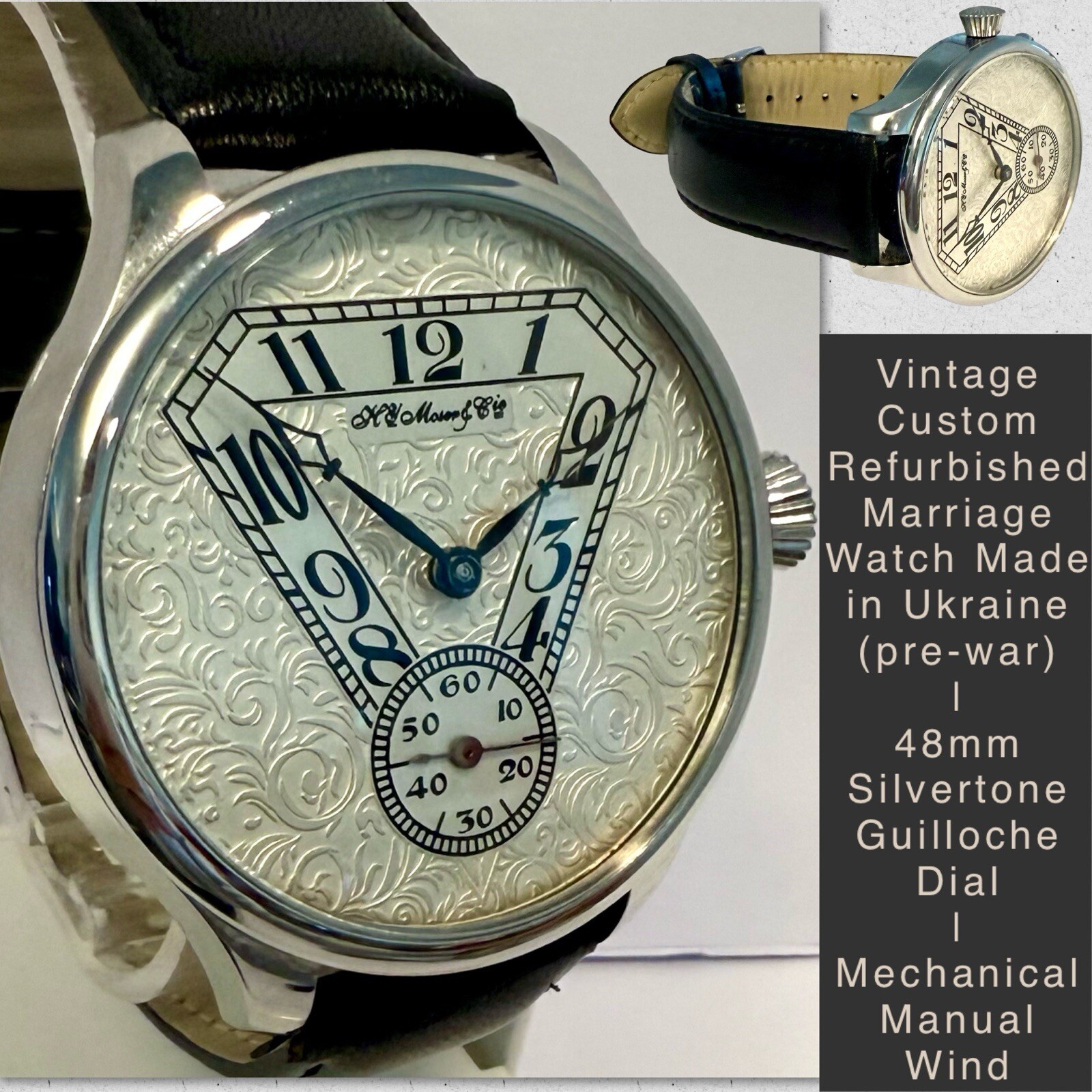 Vintage 48mm Guilloche Silvertone Dial Custom MARRIAGE Mechanical Manual Watch