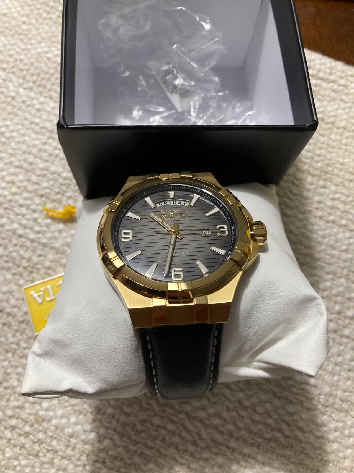Invicta Objet D Art 44mm Yellow Gold-Tone Stainless Steel Case with Blue Leather