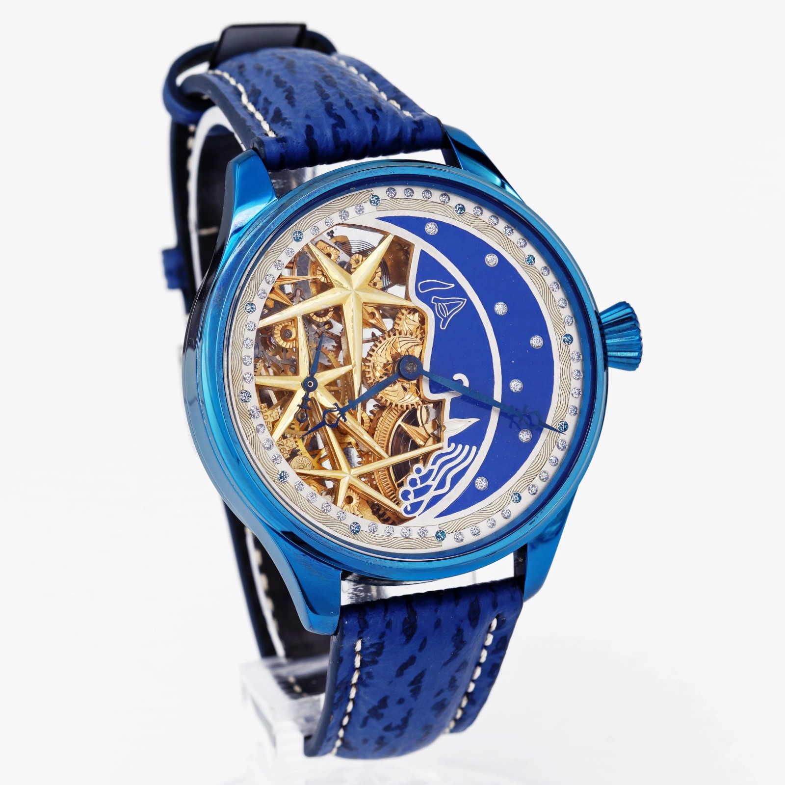 Omega Swiss made blue PVD marriage men’s unique wristwatch cosmos theme moon