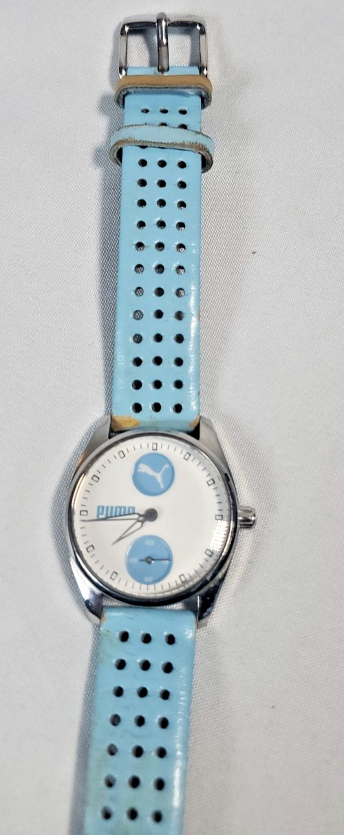Vintage Puma White Blue Ladies watch courts stainless steel case Japan PL 1016