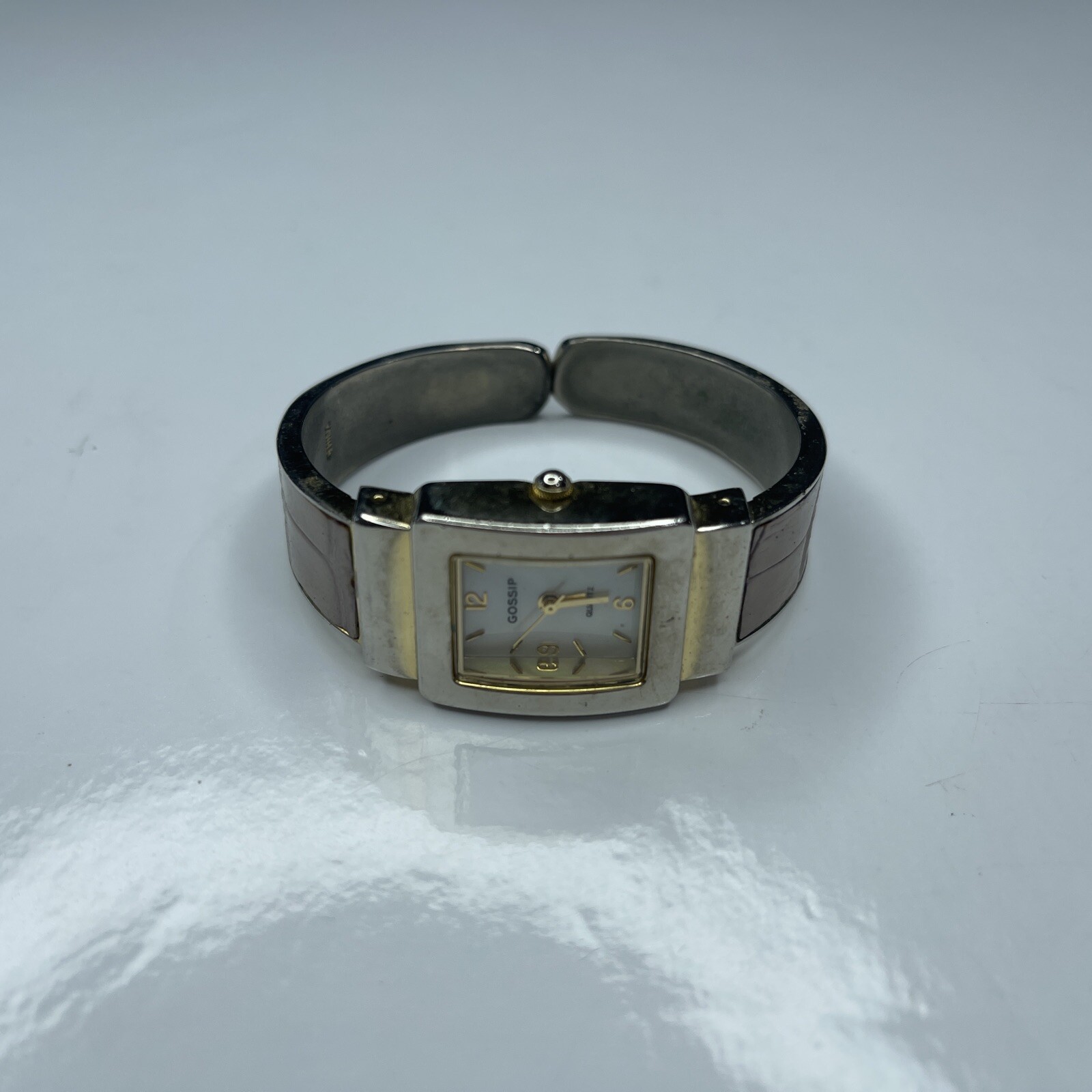 E Gossip GSP345 Japan Gold Dusty Rose Croc Leather Cuff Stainless Untested