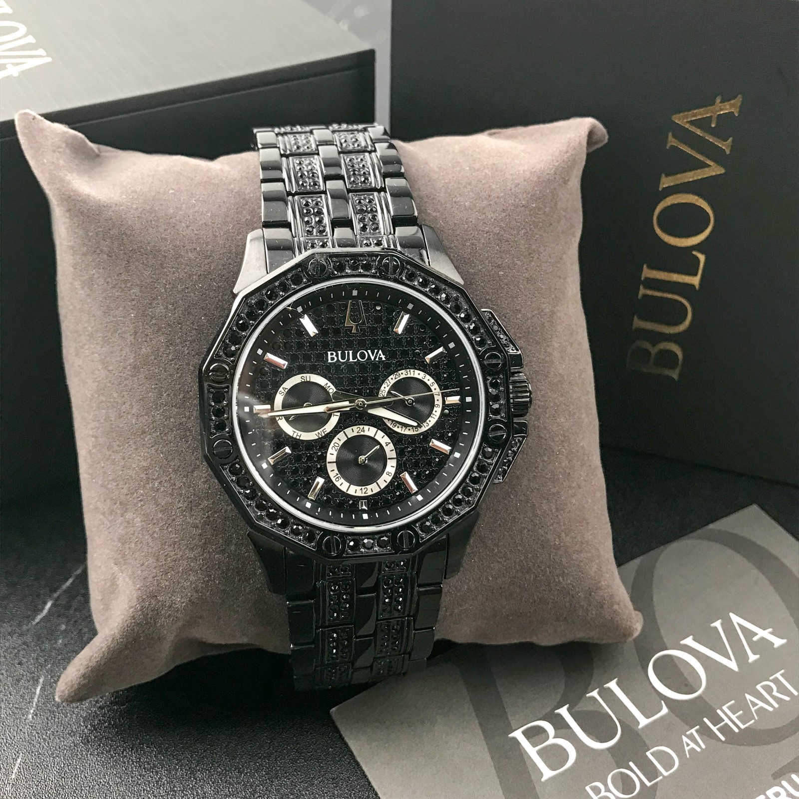 Bulova Crystal Octava Chronograph Black Pave Crystal Men’s Watch 41.5mm